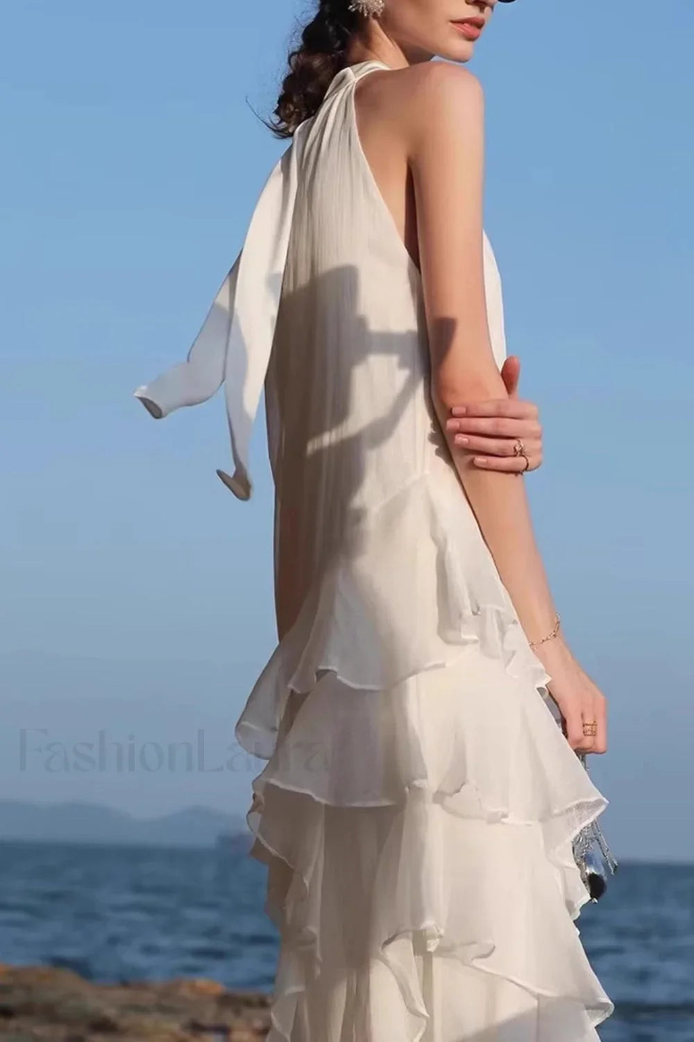 Halter Ruffled Vacation Dress with Relaxed Fit and Layered Outfit Styling