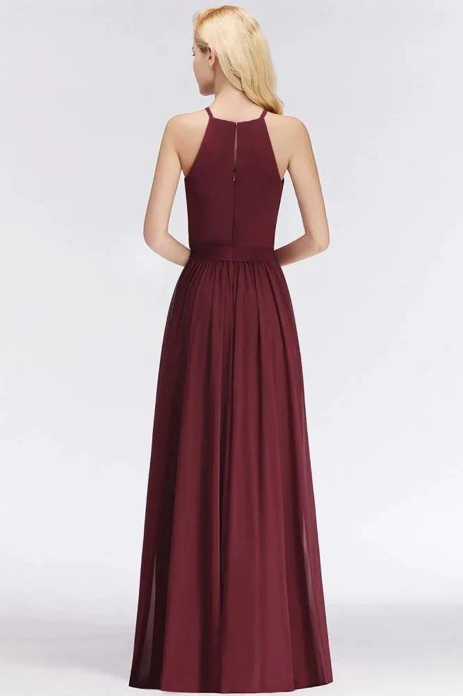 Halter Sleeveless A-line Burgundy Ruffles Chiffon Bridesmaid Dresses (ZD13050)