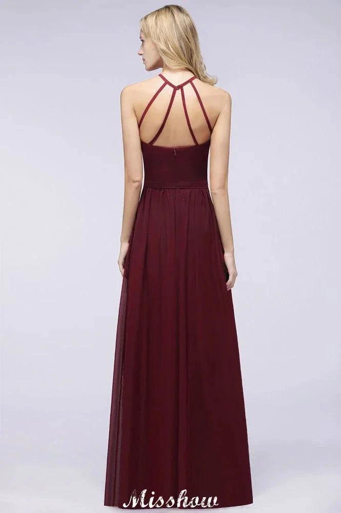 Halter Sleeveless Floor-Length Bridesmaid Dress with Ruffles (ZD12903)
