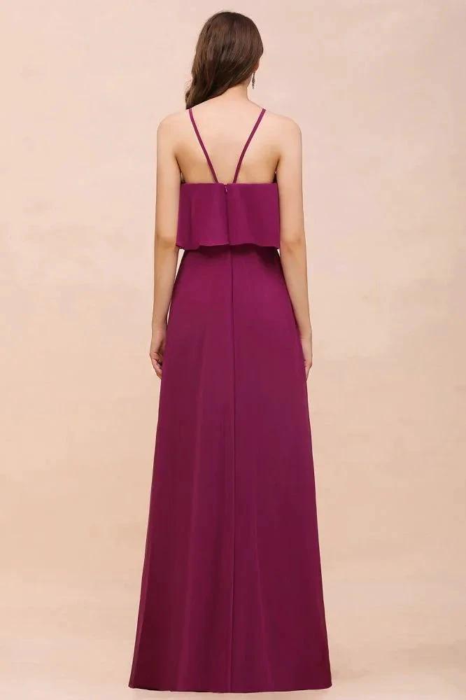 Halter Sleeveless Purple Bridesmaid Dress with Side Pockets (ZD13009)