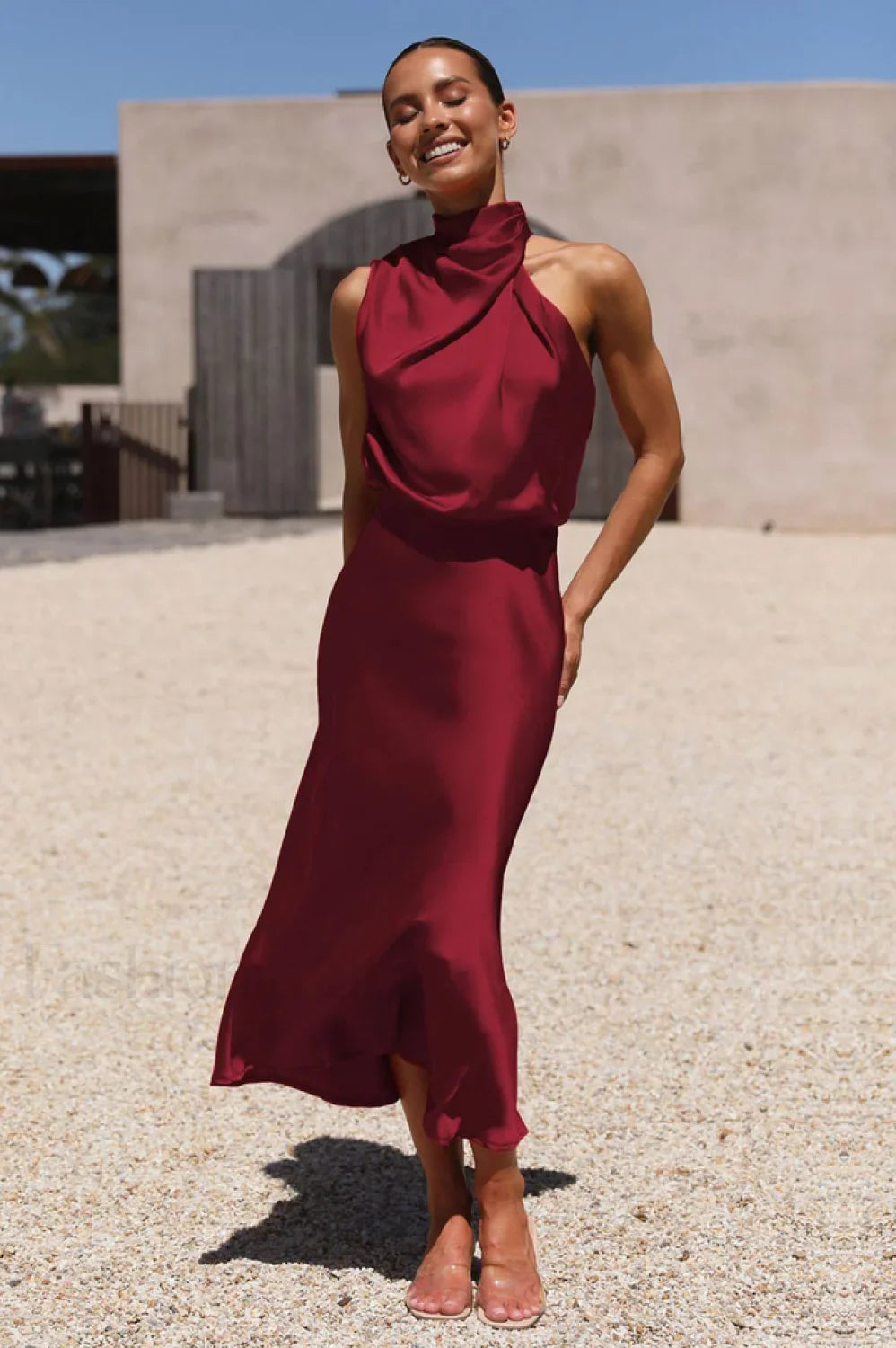 Halter Sleeveless Stylish Satin Bridesmaid Dress