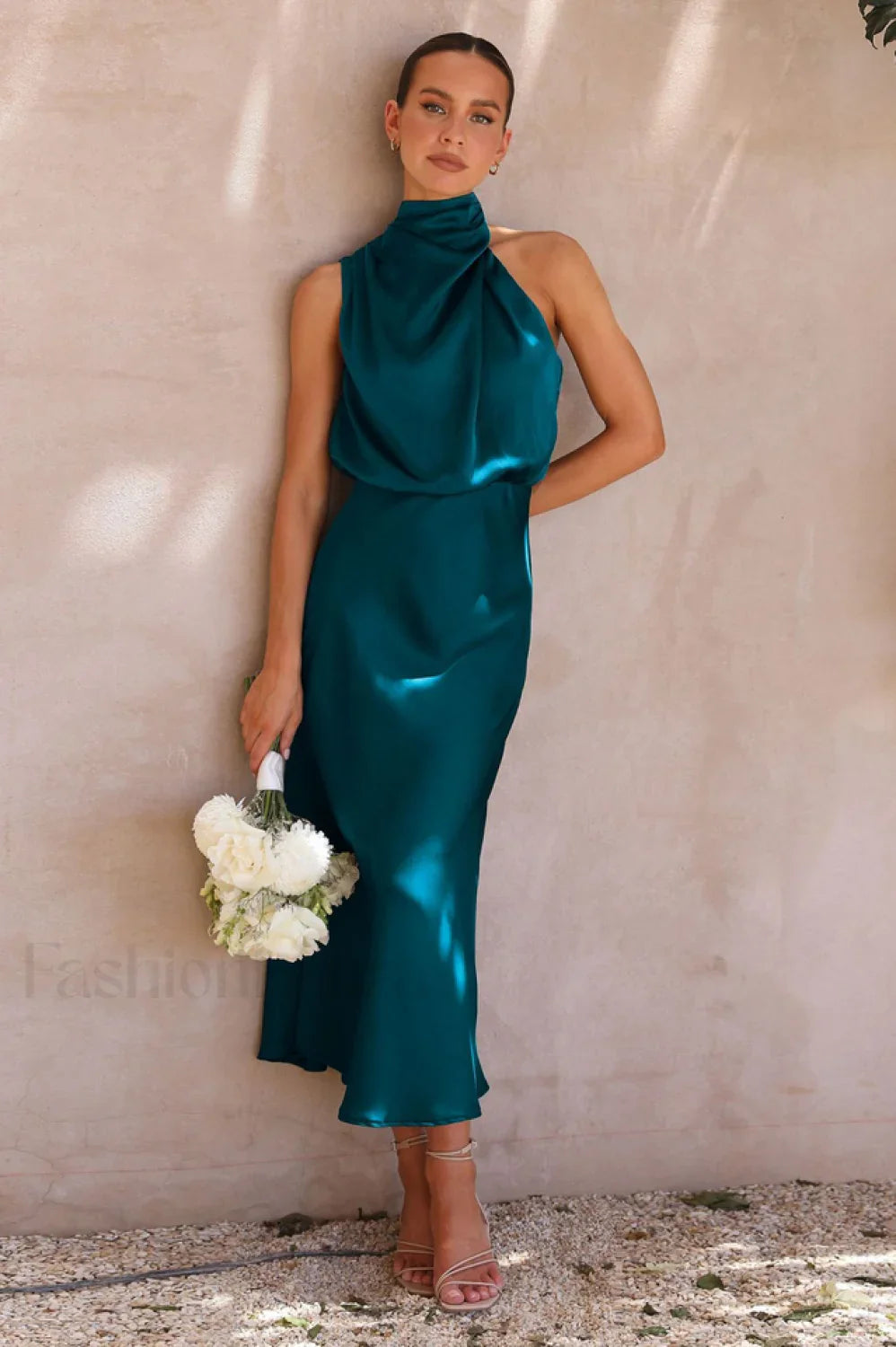 Halter Sleeveless Stylish Satin Bridesmaid Dress