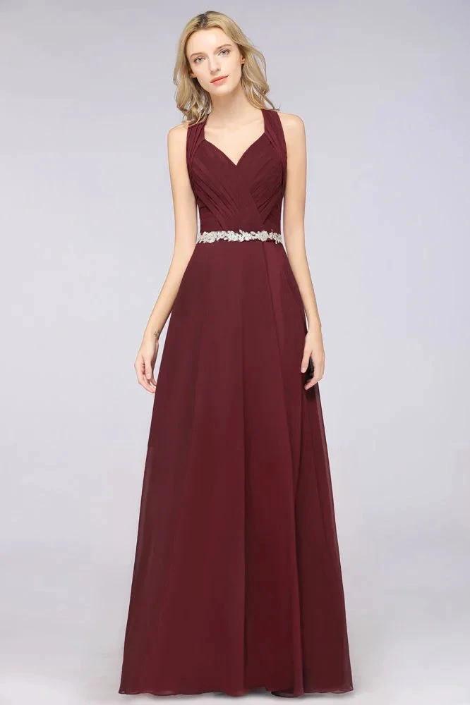 Halter V-Neck Sleeveless Ruffle Bridesmaid Dress with Appliques Sashes Evening Swing Dress (ZD13120)
