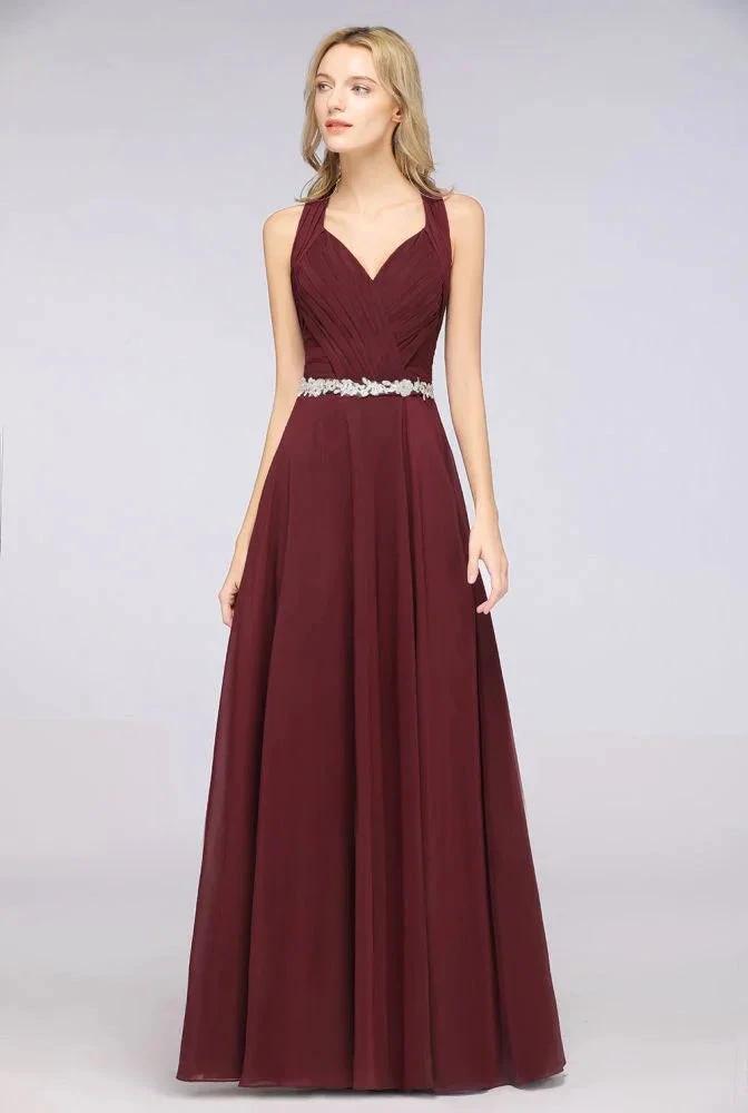 Halter V-Neck Sleeveless Ruffle Bridesmaid Dress with Appliques Sashes Evening Swing Dress (ZD13120)