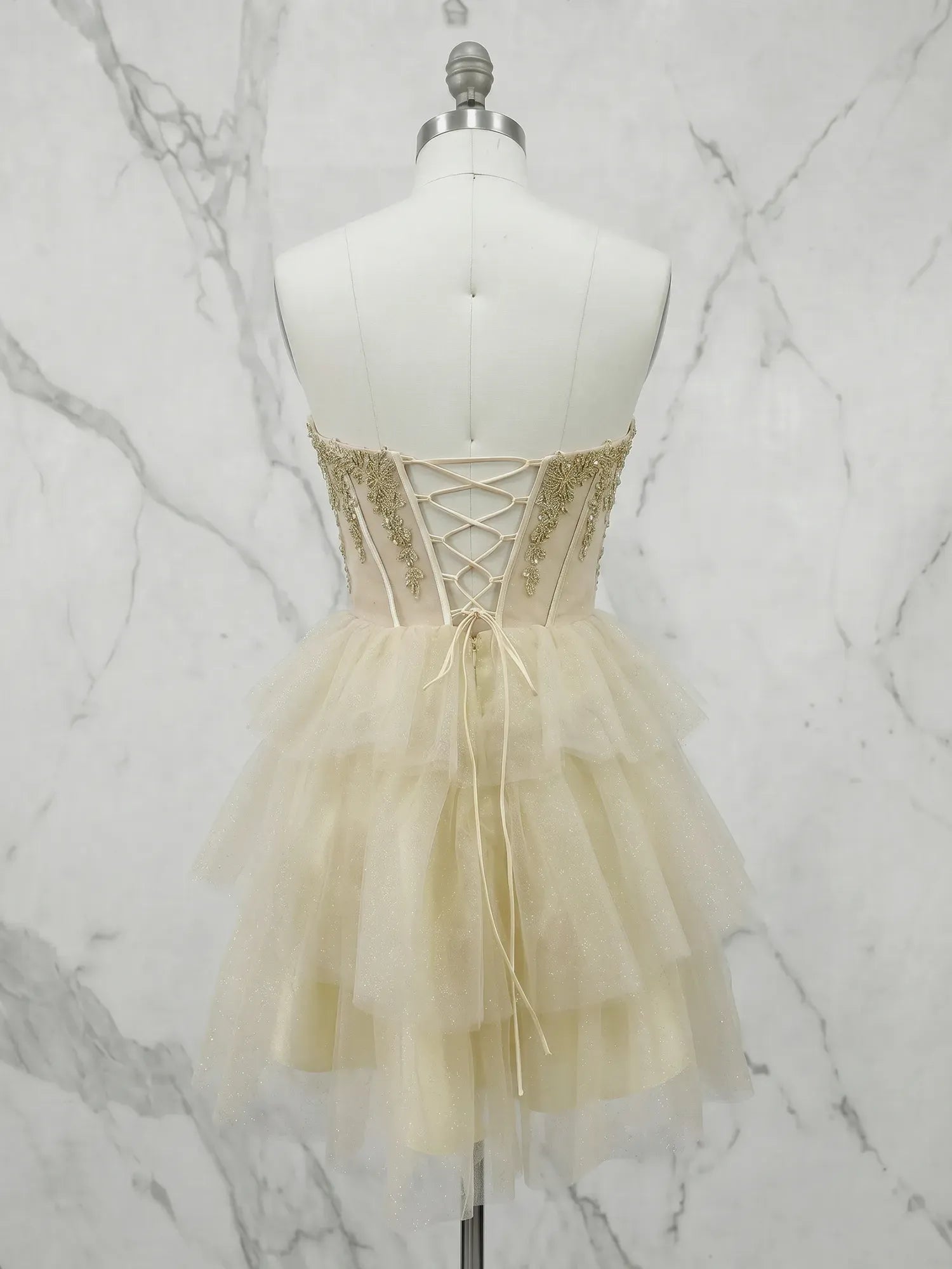 Strapless Sweetheart Beaded Tiered Ruffle Mini Homecoming Dresses