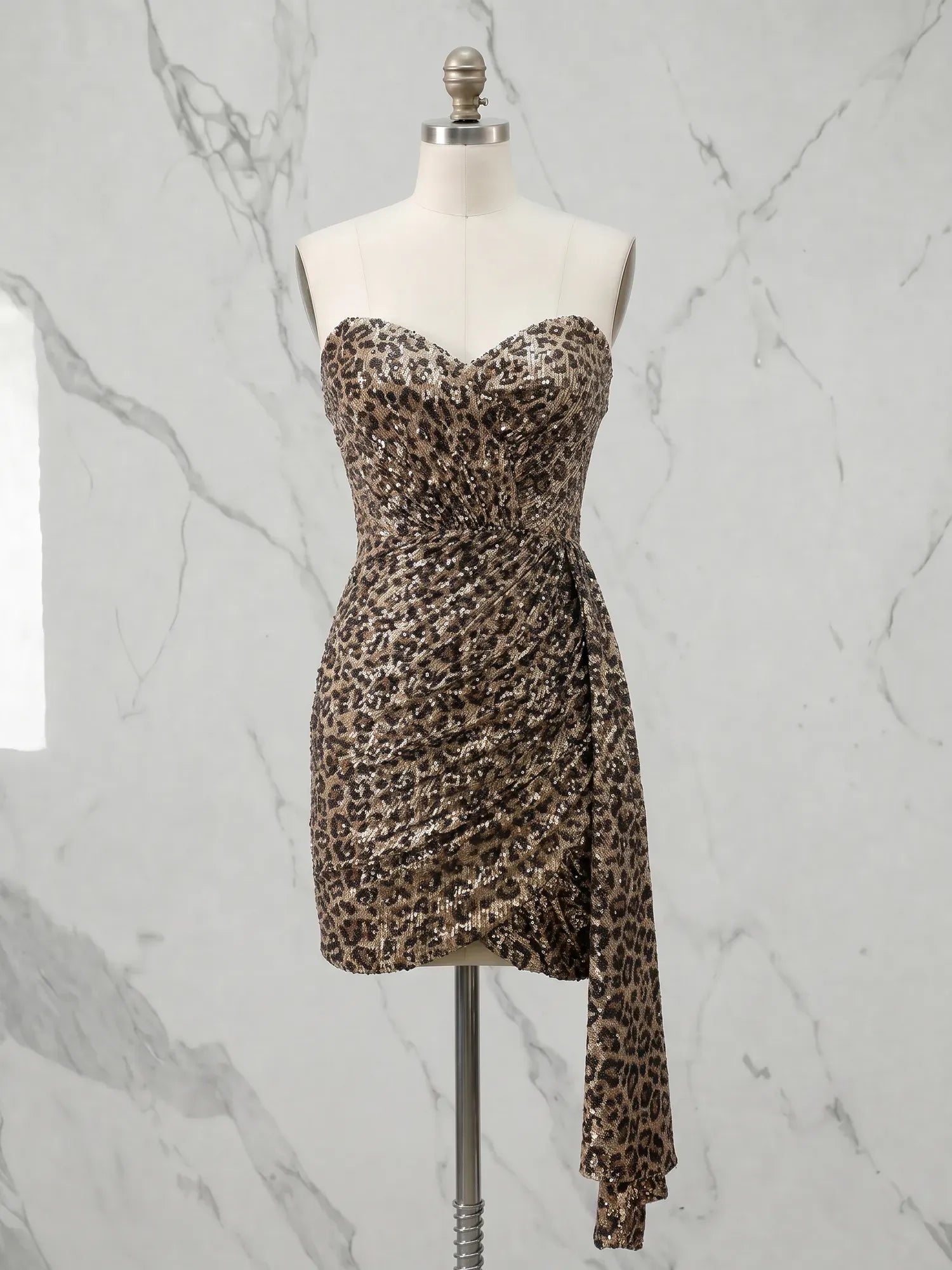 Sweetheart Leopard Sequin Wrap Mini Homecoming Dresses