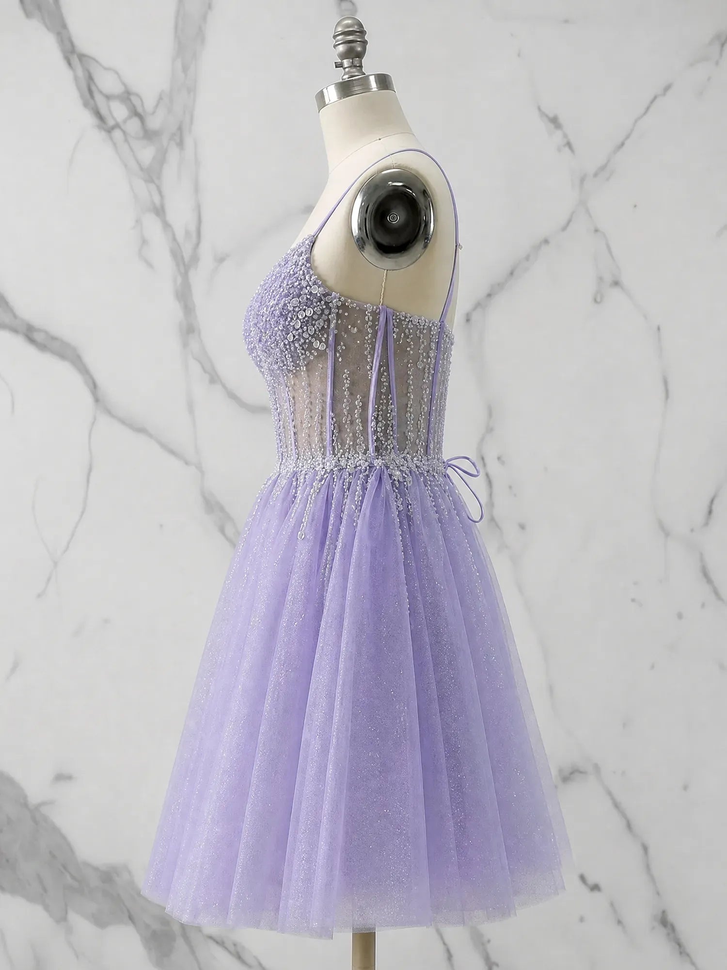 V-Neck Crystal Beaded Corset Tulle Mini Homecoming Dresses