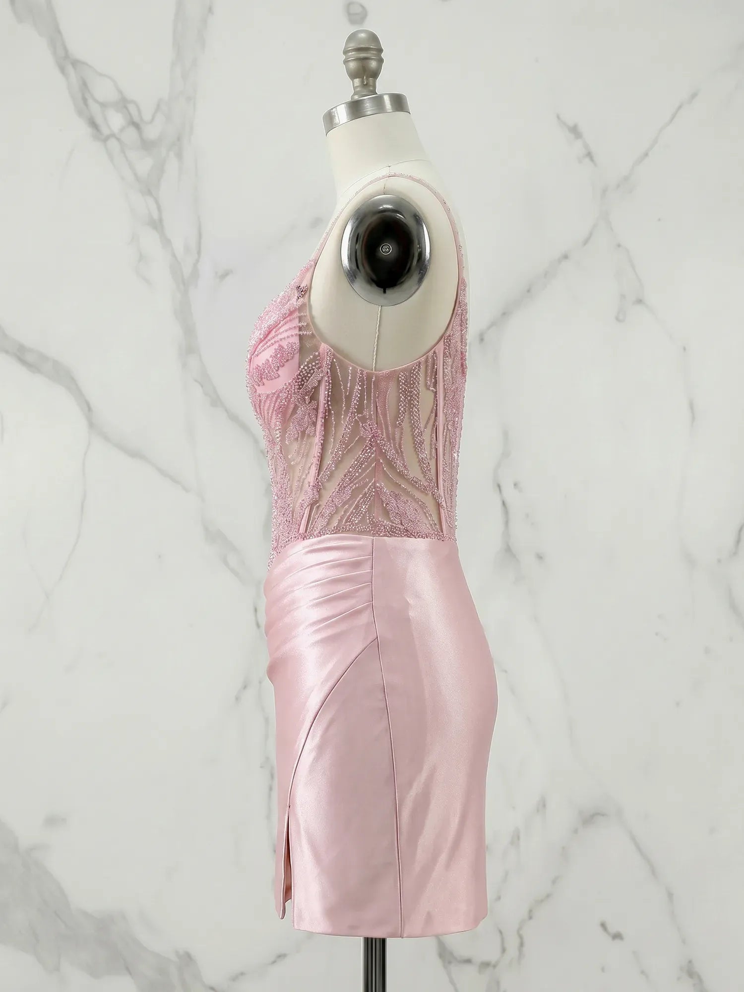 Beaded Corset Satin Mini Homecoming Dresses with Slit