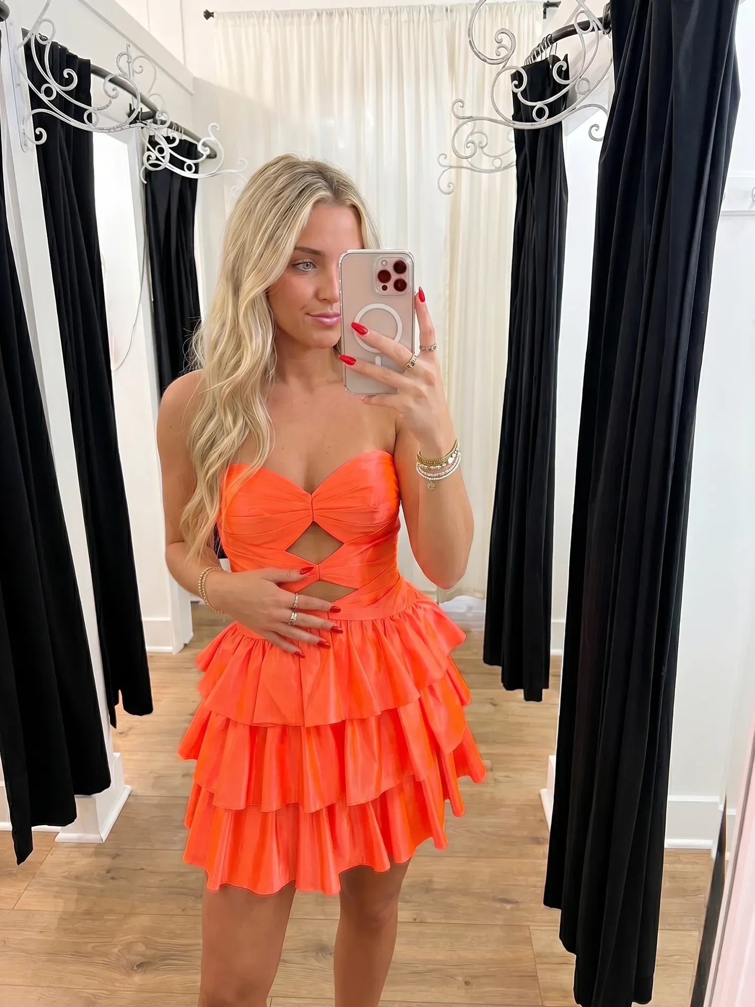Strapless Tiered Ruffled Mini Homecoming Dresses with Cut-Outs