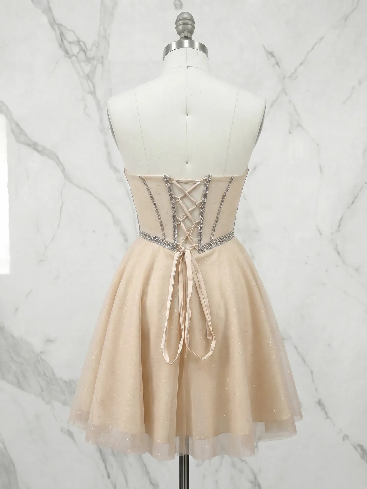 Strapless Crystal Embellished Sheer Corset Homecoming Dress