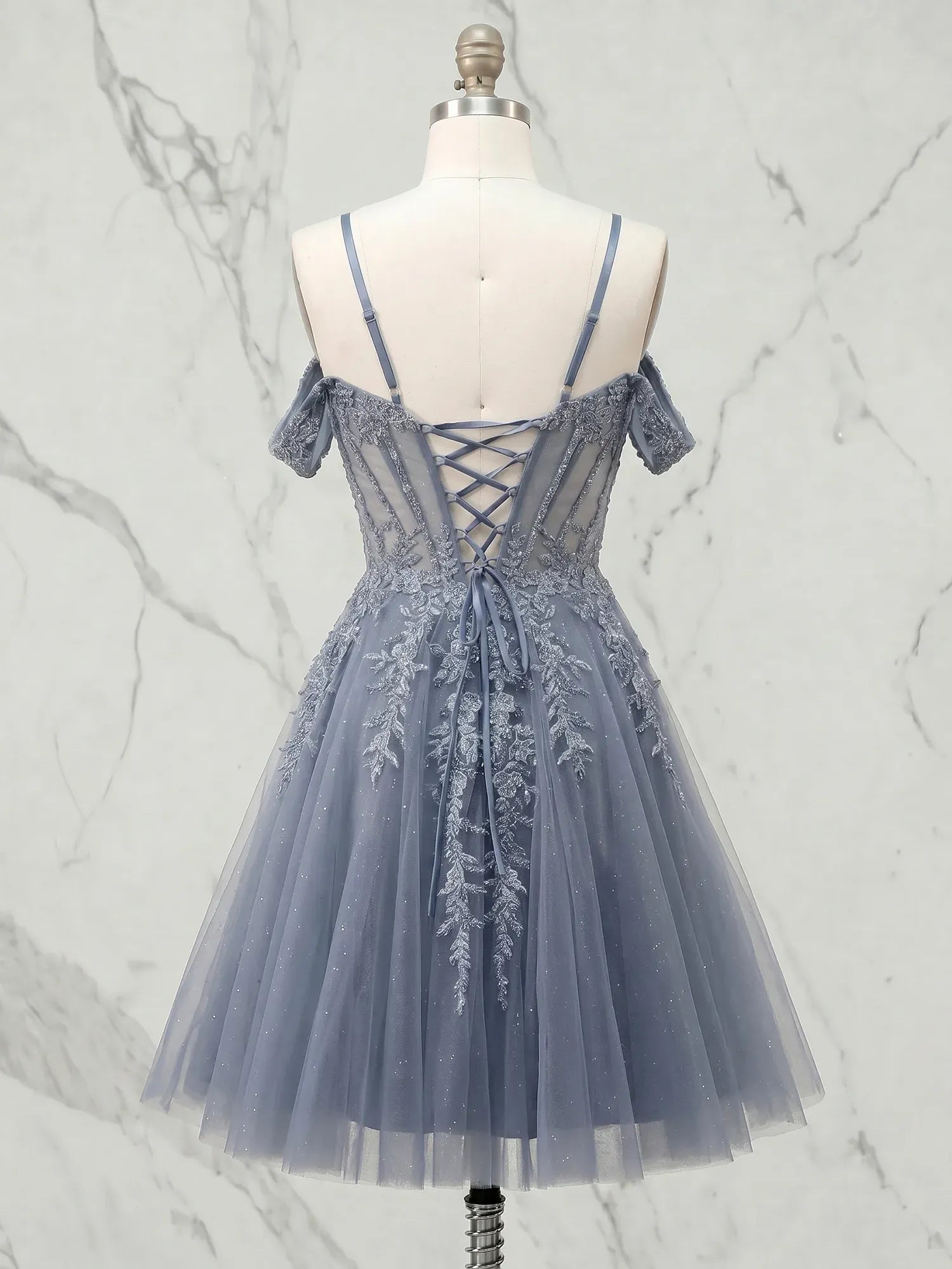 Off-the-Shoulder Lace-Up Tulle Homecoming Dresses