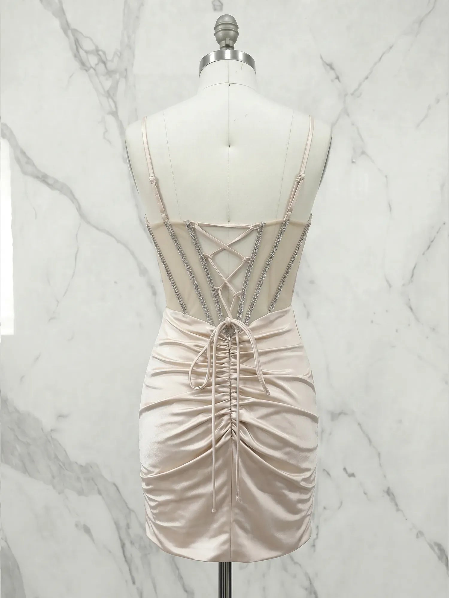 Sweetheart Beaded Corset Satin Mini Homecoming Dresses