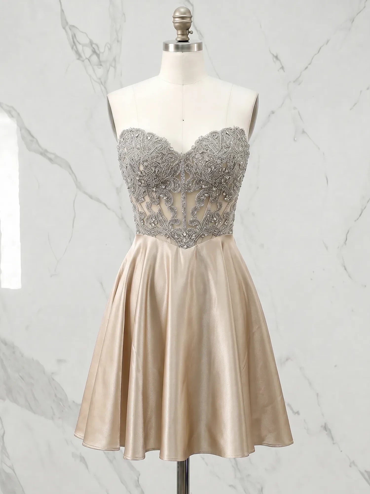 Strapless Embroidered Satin A-Line Mini Homecoming Dresses