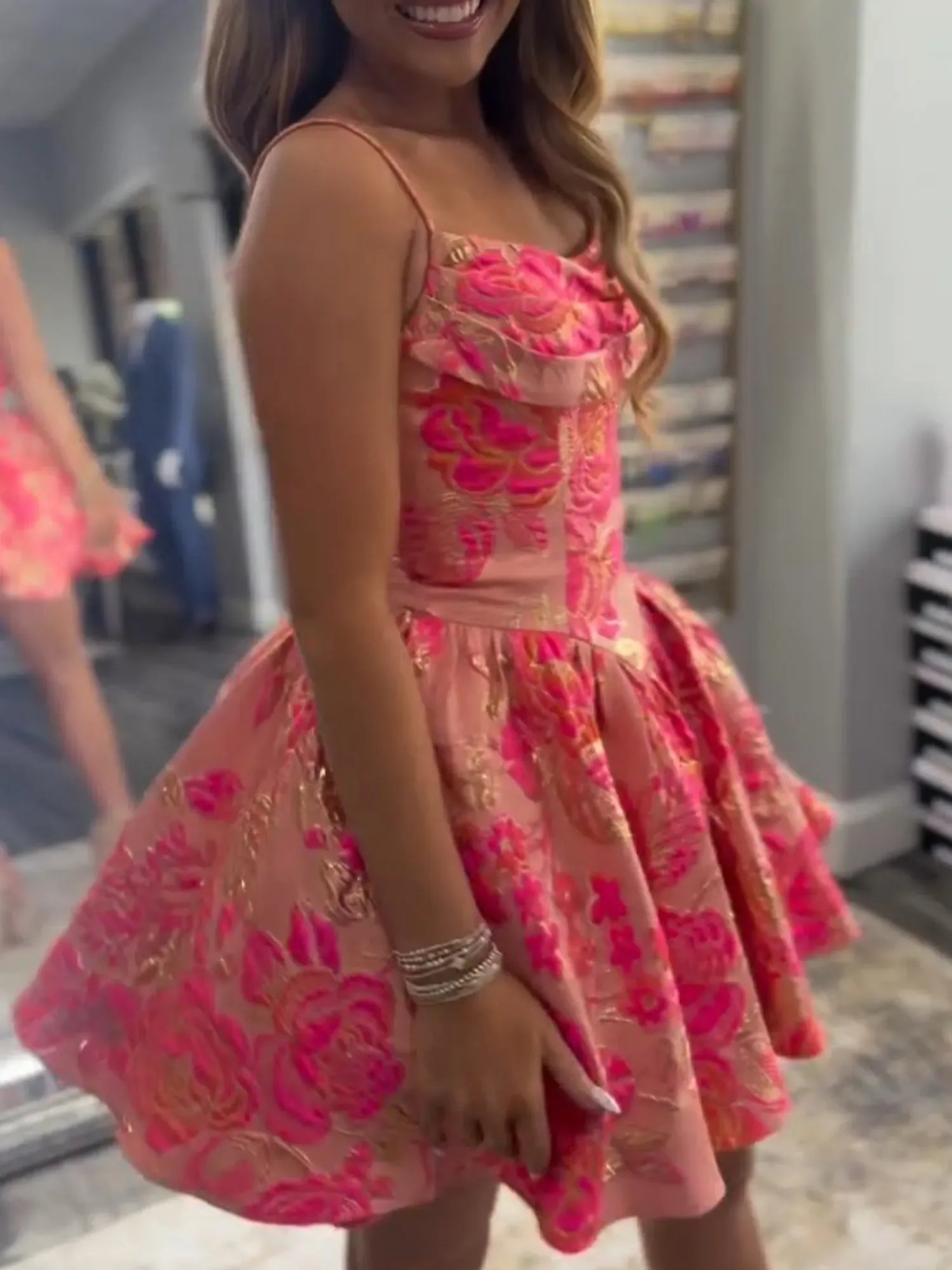 Sweetheart Floral Brocade A-Line Mini Homecoming Dresses