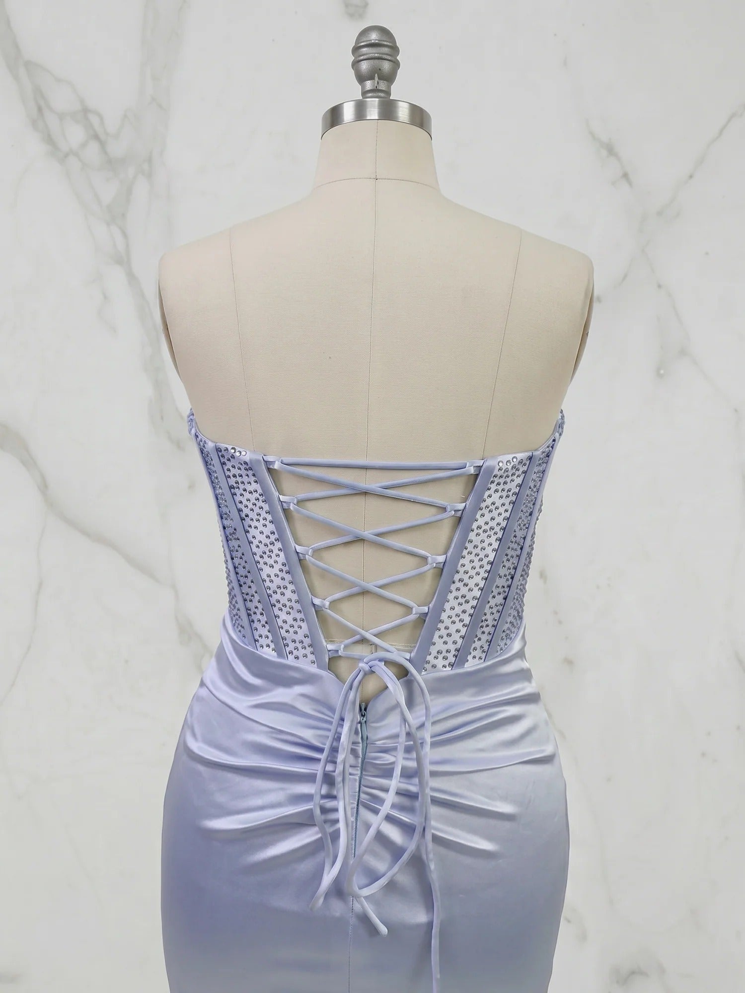 Strapless Corset Bodice Mini Homecoming Dress with Ruched Skirt