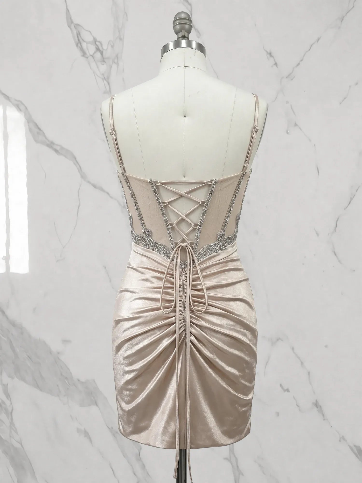 Sweetheart Beaded Corset Mini Dress with Draped Skirt Homecoming Dresses