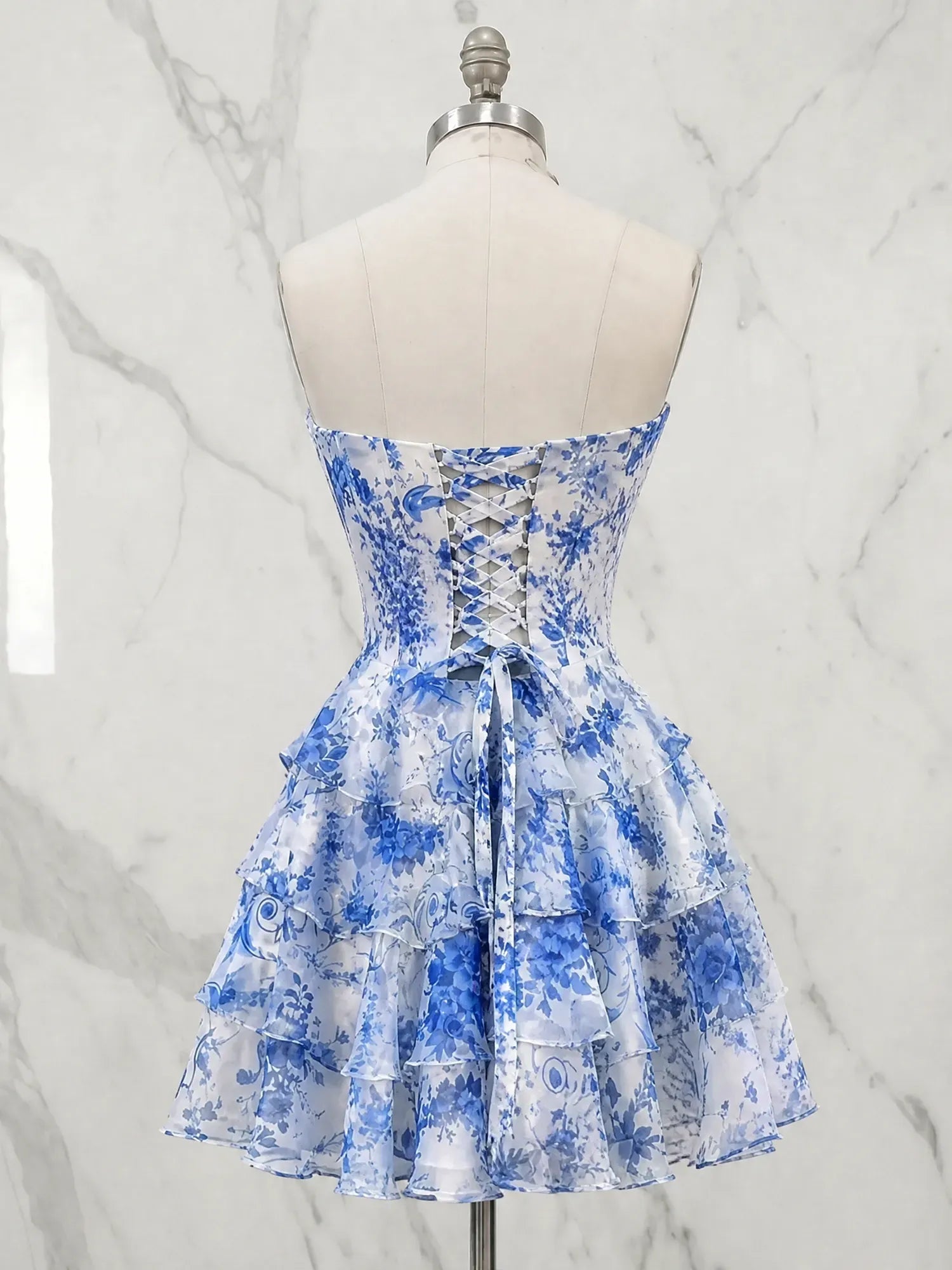 Sweetheart Tiered Ruffle Floral Homecoming Dresses with Corset Bodice Mini Dresses
