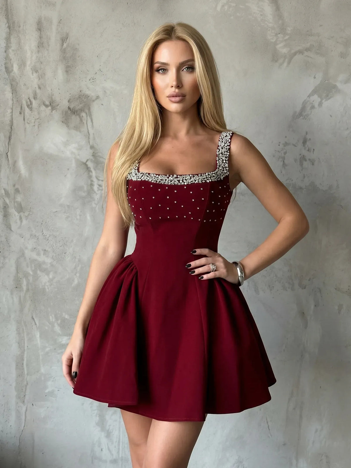 Glitter Mesh Mini Dress with Tiered Ruffles Homecoming Dresses - FashionDia
