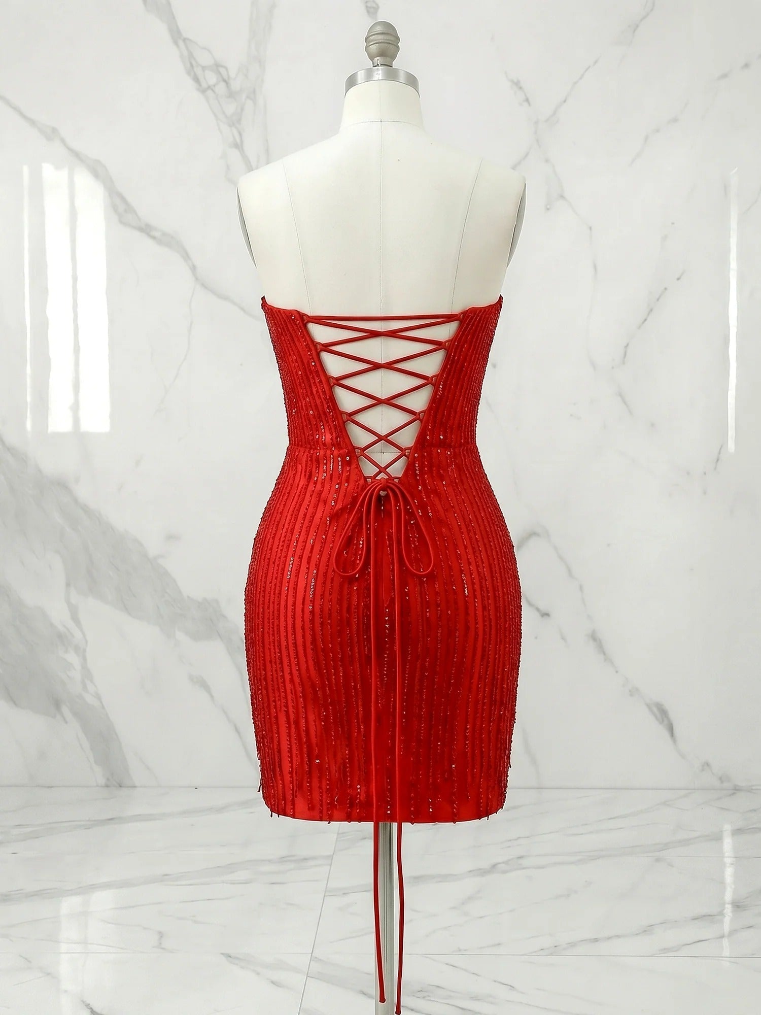 Strapless Sweetheart Neck Sequin Bodycon Mini Dress Homecoming Dresses