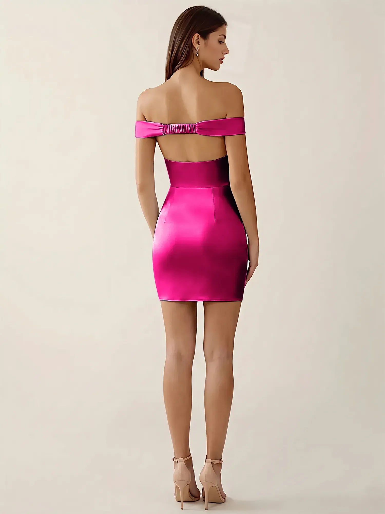 Off-The-Shoulder Ruched Satin Mini Homecoming Dress
