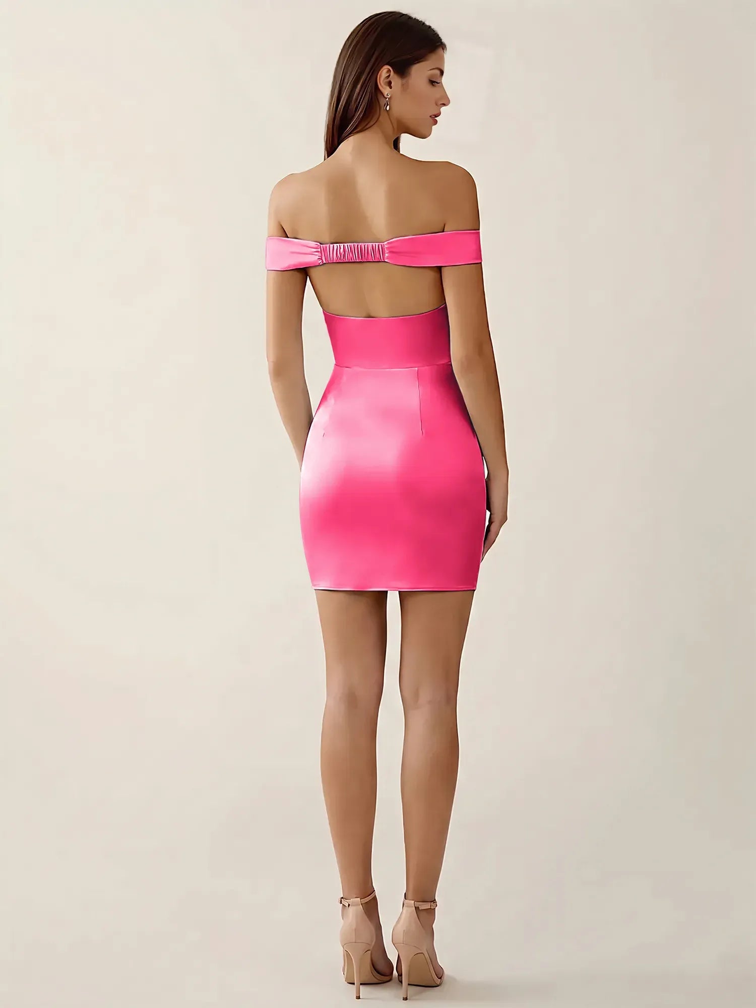 Off-The-Shoulder Ruched Satin Mini Homecoming Dress