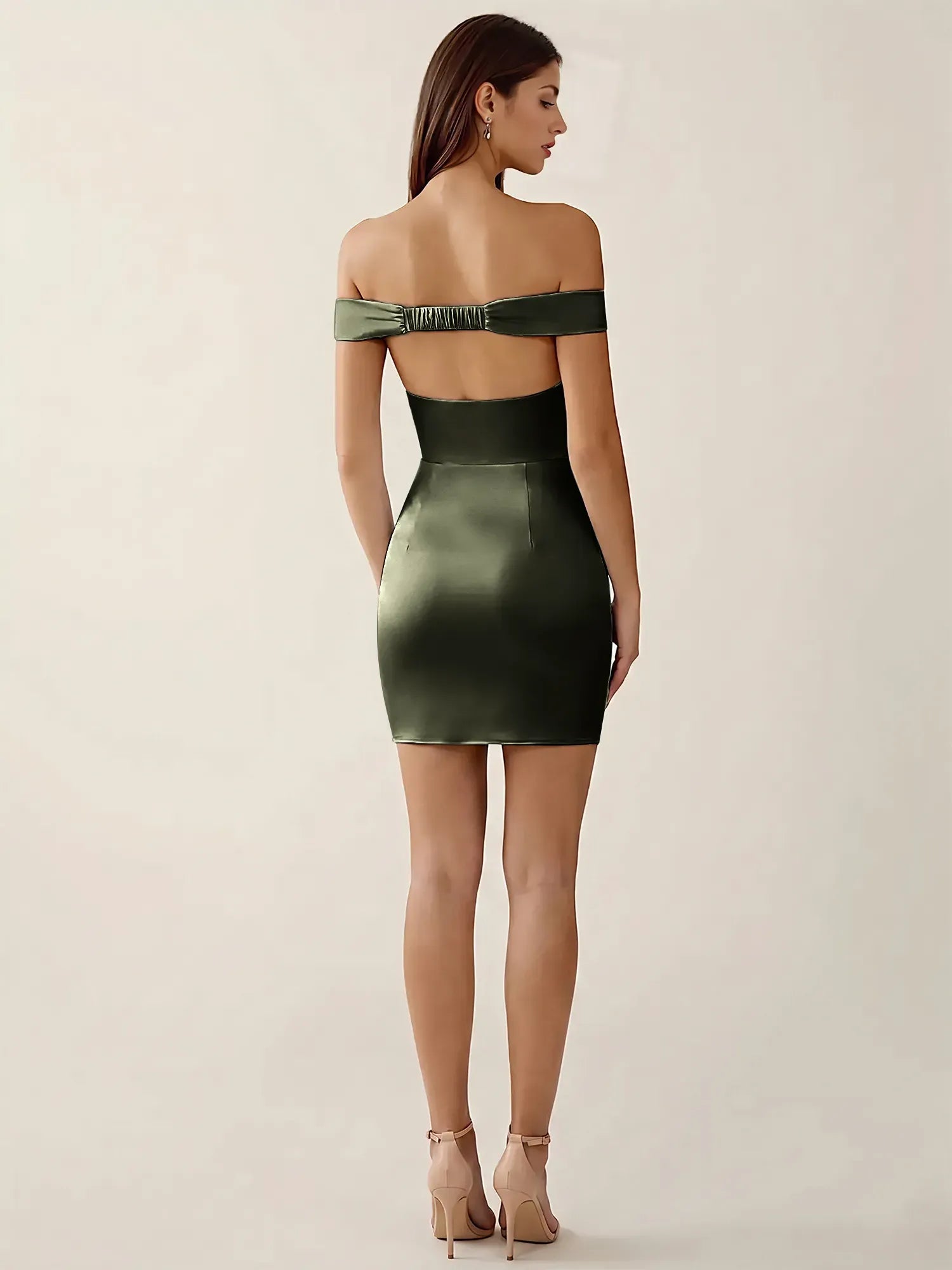 Off-The-Shoulder Ruched Satin Mini Homecoming Dress