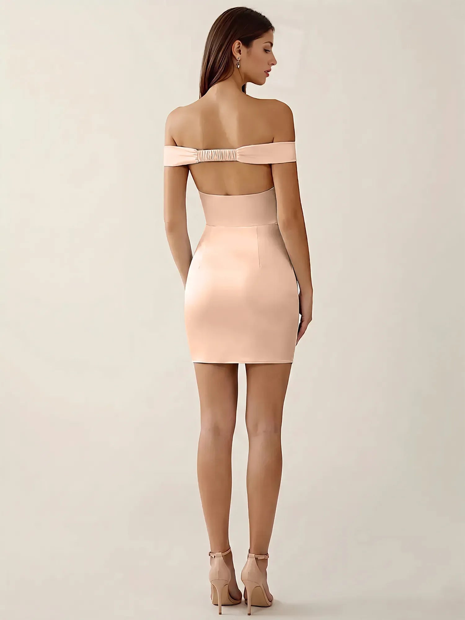 Off-The-Shoulder Ruched Satin Mini Homecoming Dress
