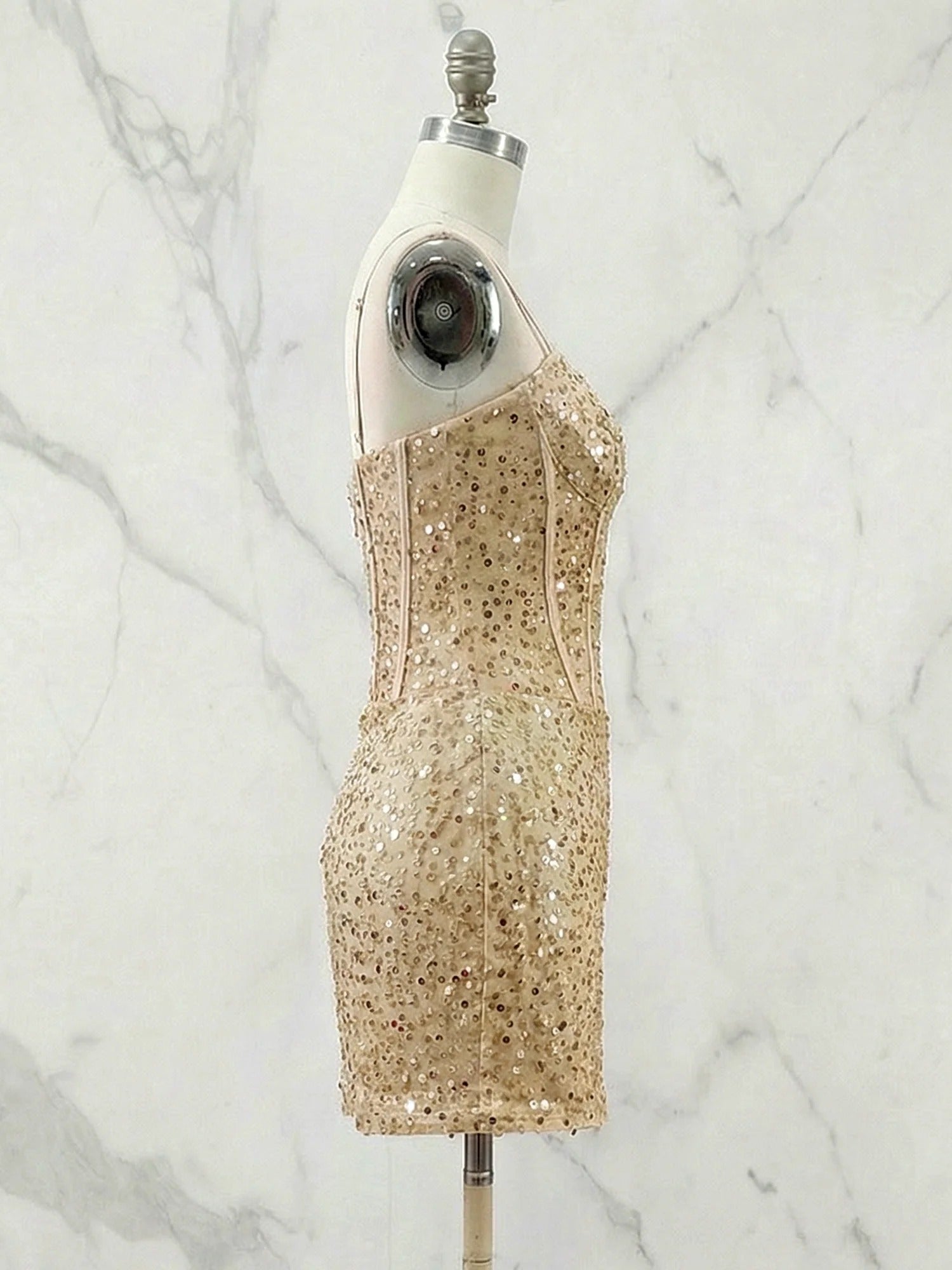 Glitter Bodycon Spaghetti Straps Sweetheart Short Homecoming Dress with Slit