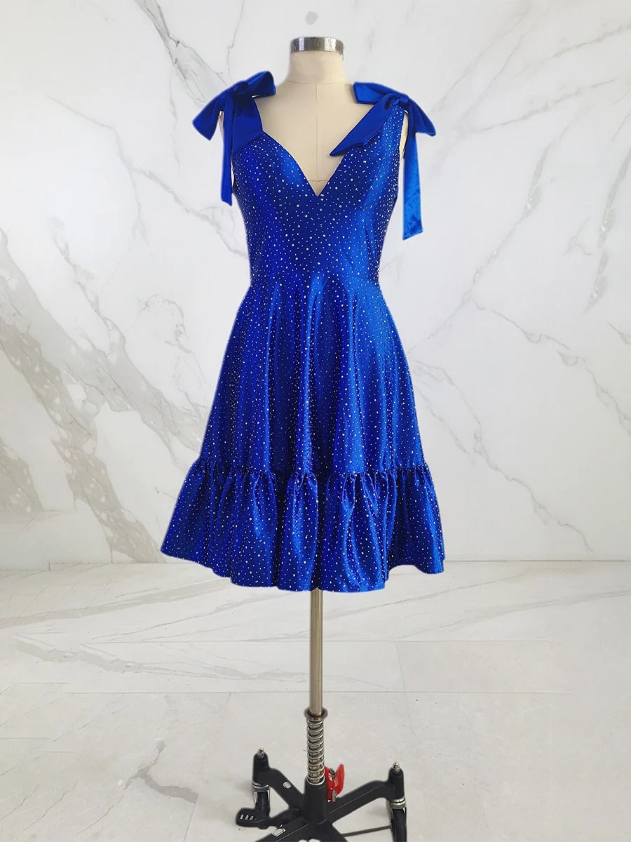 Sparkly Royal Blue A Line Short Beaded Homecoming Dress