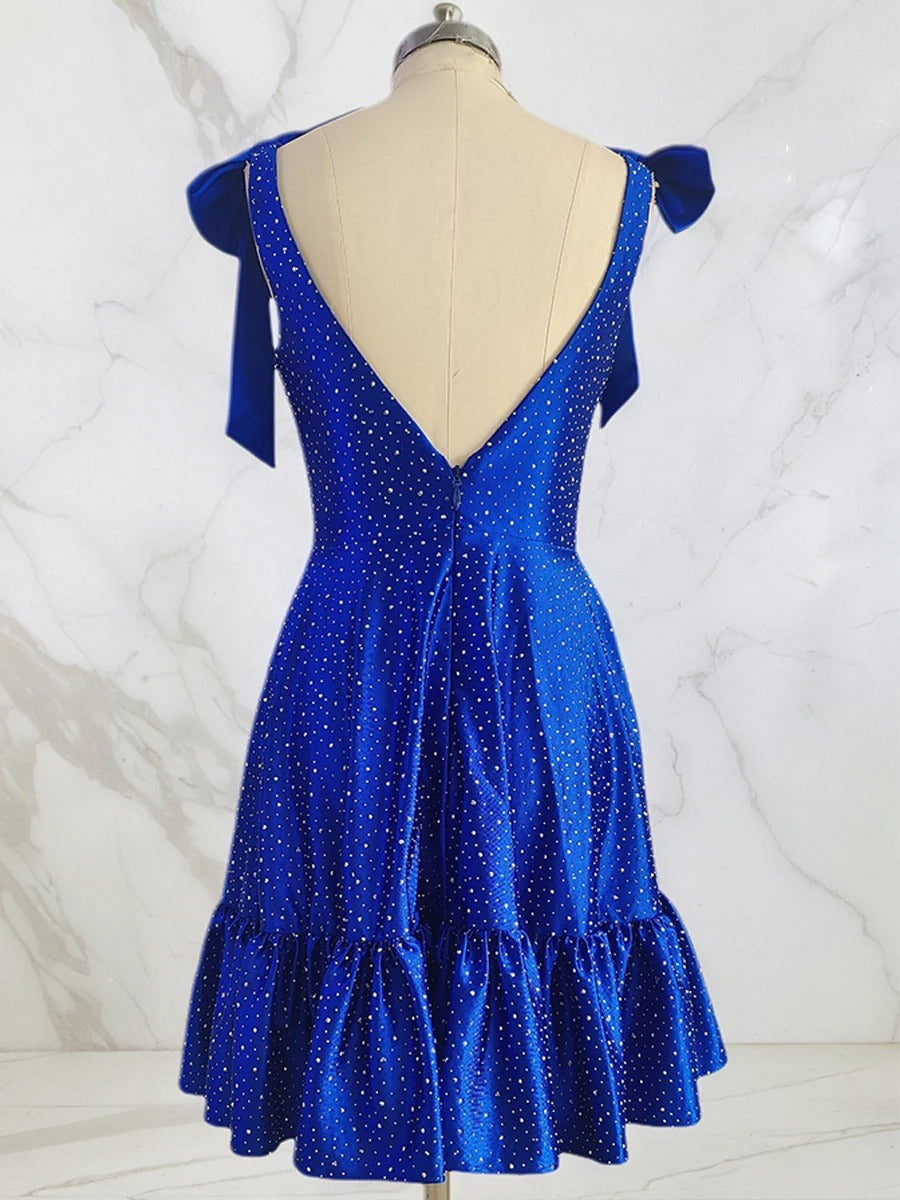 Sparkly Royal Blue A Line Short Beaded Homecoming Dress
