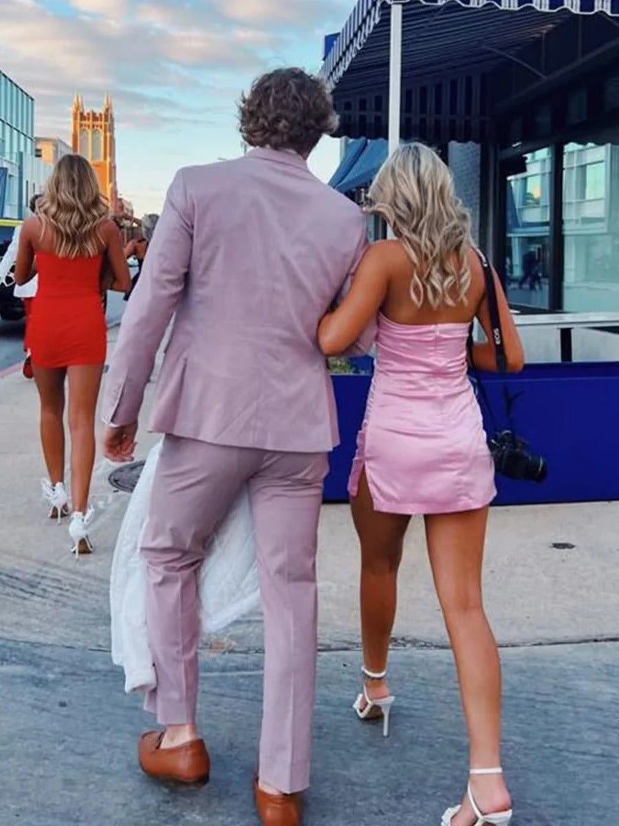 Strapless Tight Mini Homecoming Dress with Slit
