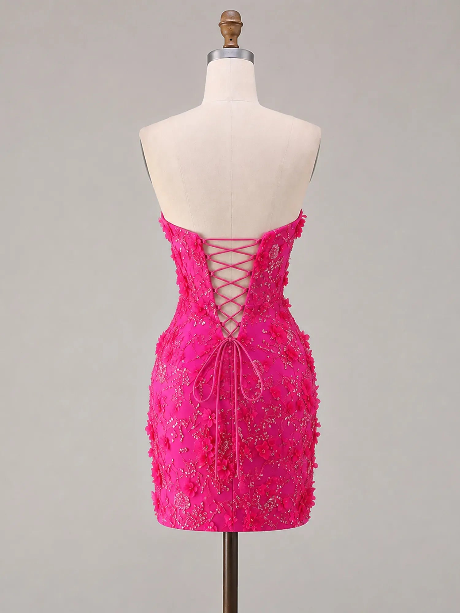 Strapless 3D Floral Beadwork Bodycon Short Homecoming Dress