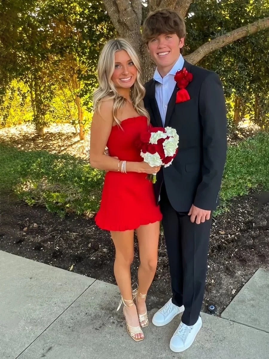Strapless Ruched Ruffle Short Homecoming Dress