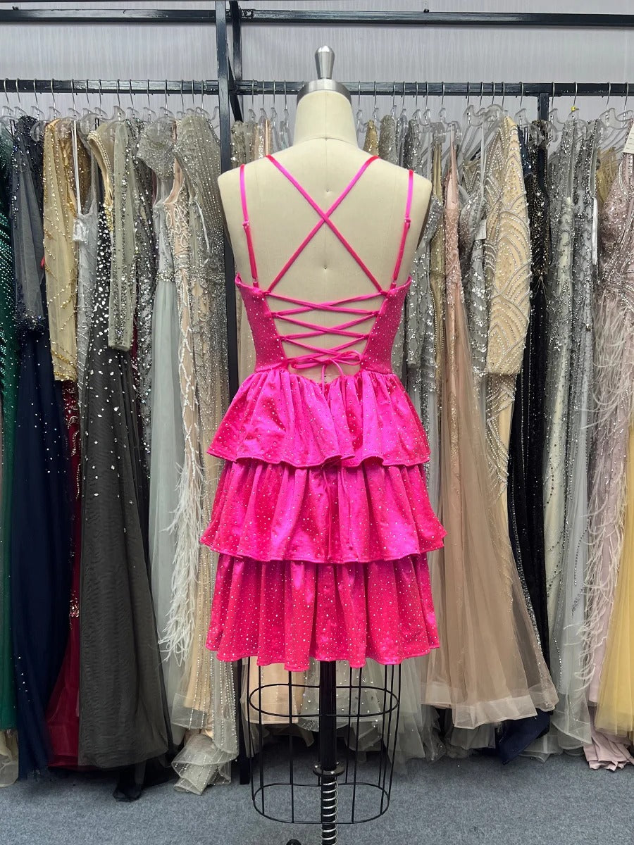Beaded Open Back Ruffle Short Homecoming Dress