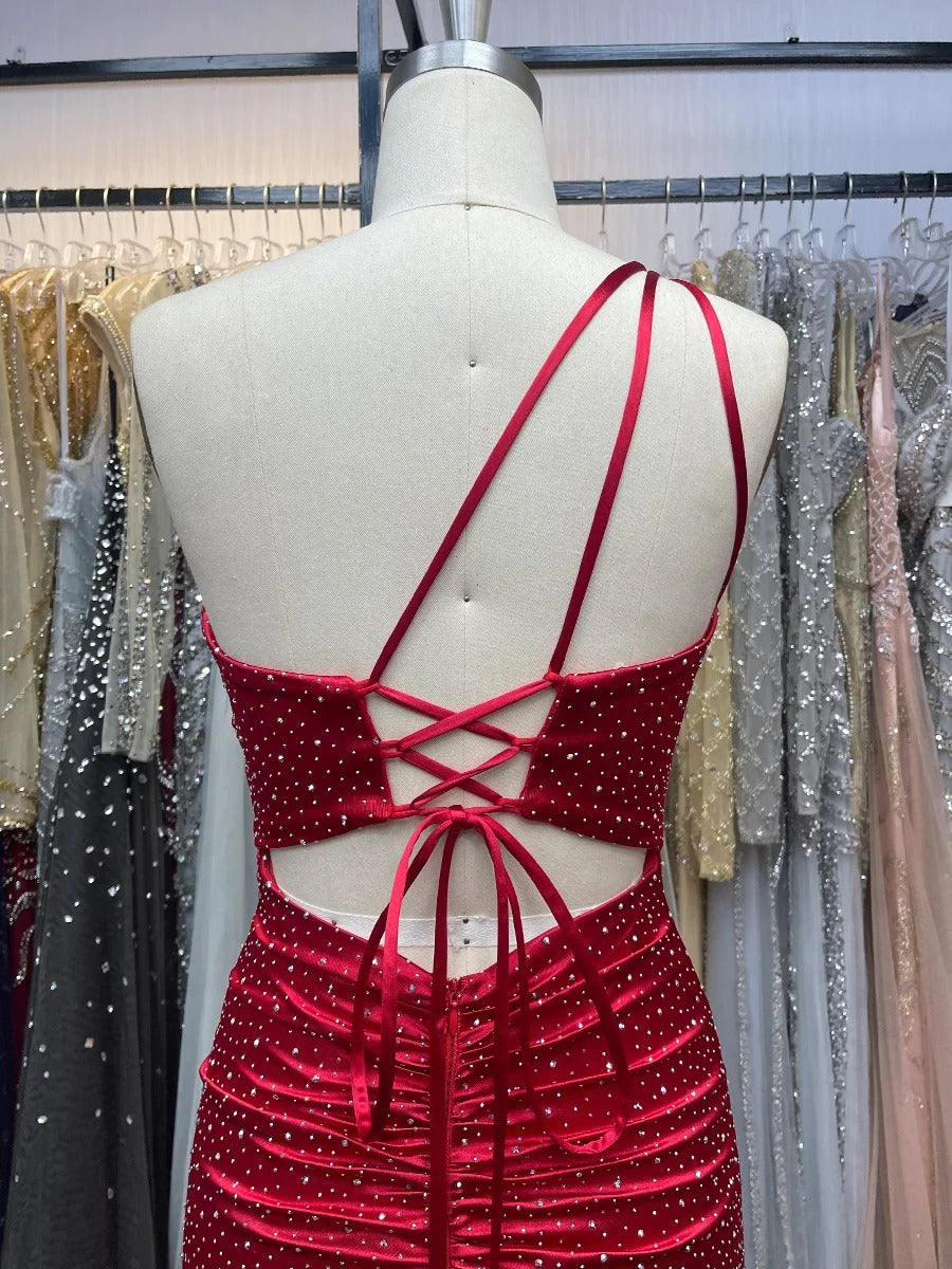 Sheath One Shoulder Short Homecoming Dress with Beading