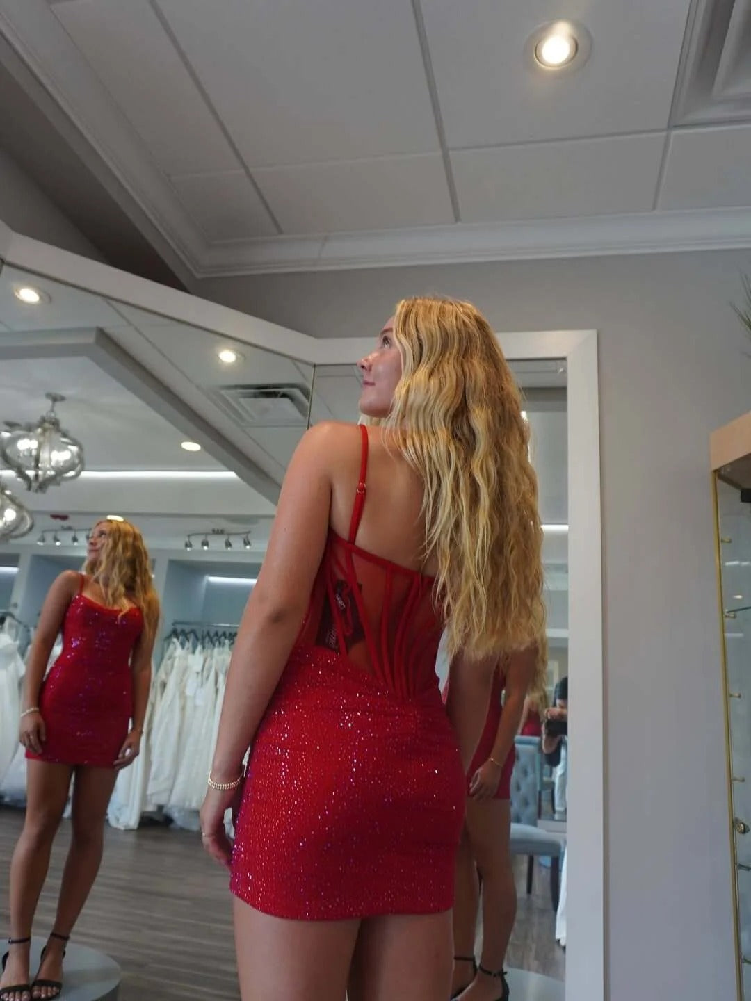 Sparkly Sheath Spaghetti Straps Short Homecoming Dress