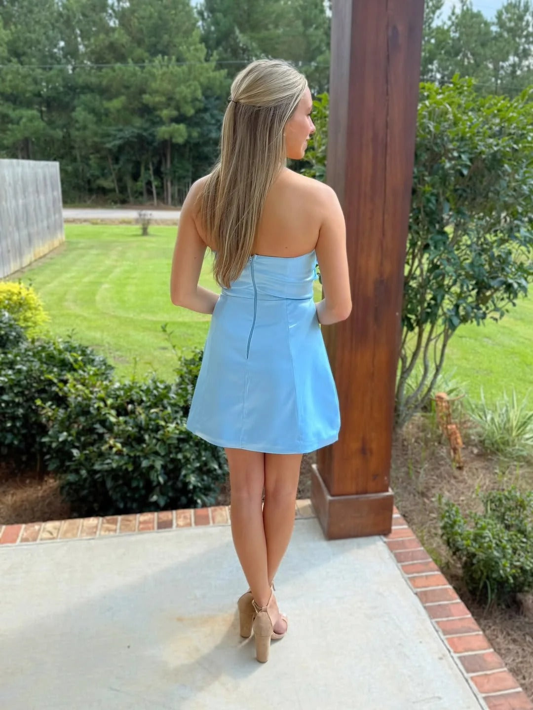 Strapless Scoop Neck Homecoming Dress with 3D Flowers