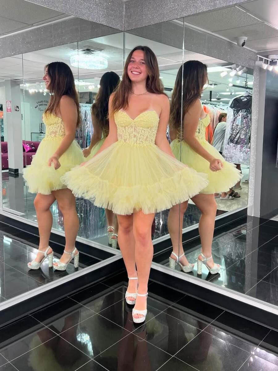 Strapless Corset A Line Short Homecoming Dress with Ruffles