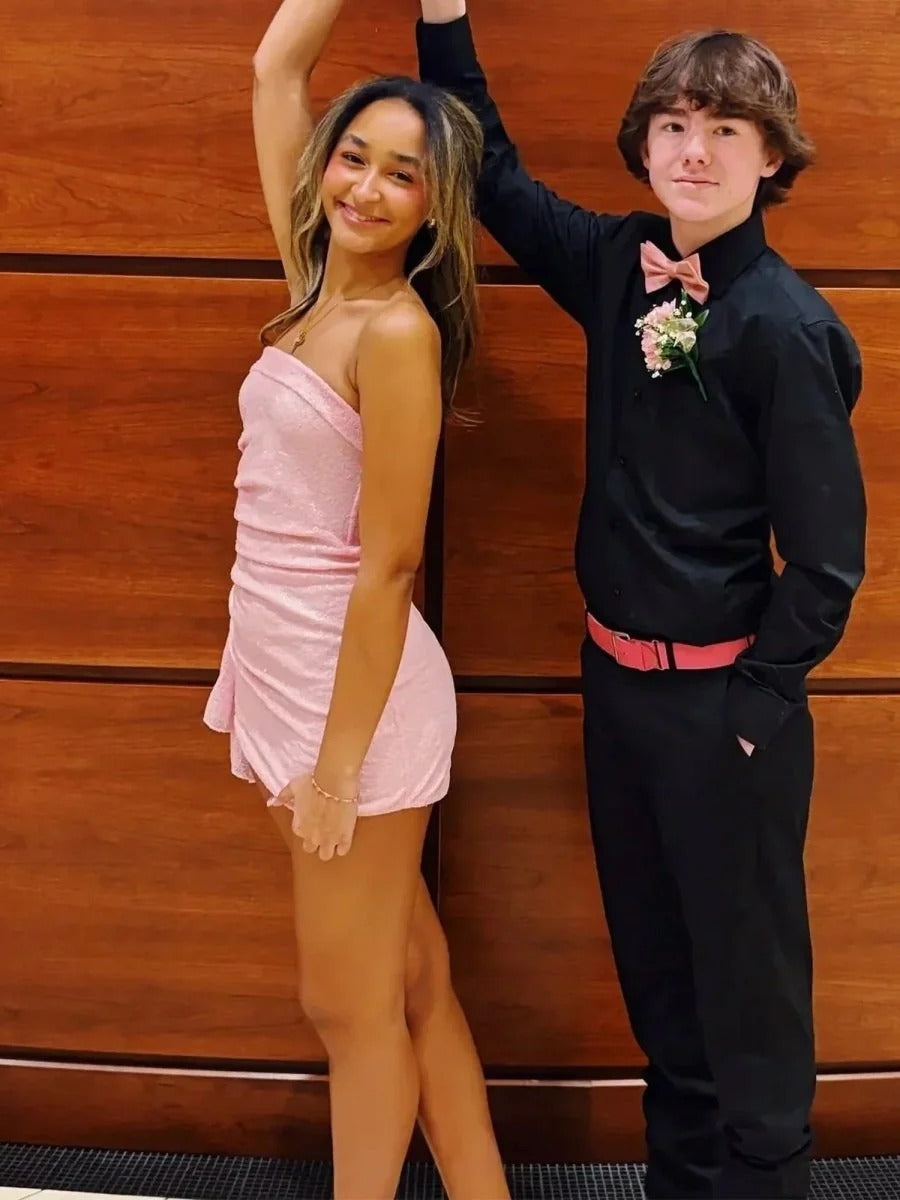 Fitted Spaghetti Straps Beaded Homecoming Dress