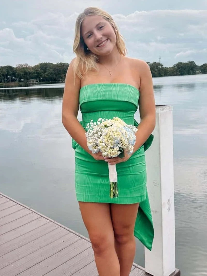 Strapless Tight Homecoming Mini Dress with Bow