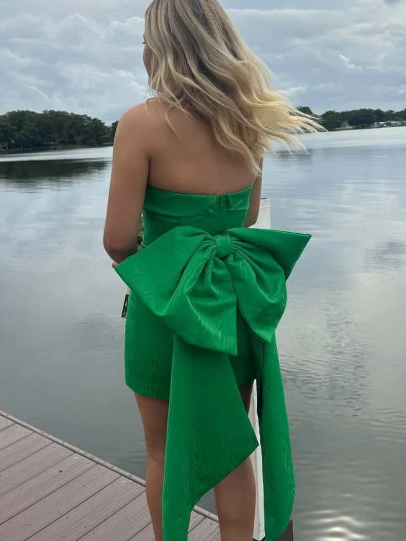Strapless Tight Homecoming Mini Dress with Bow
