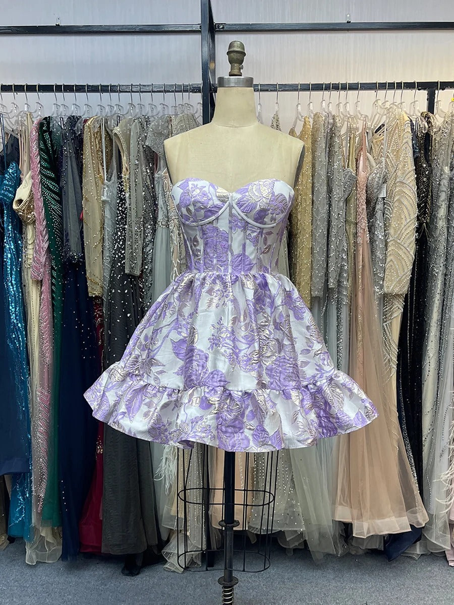Sweetheart A-Line Floral Print Short Homecoming Dress