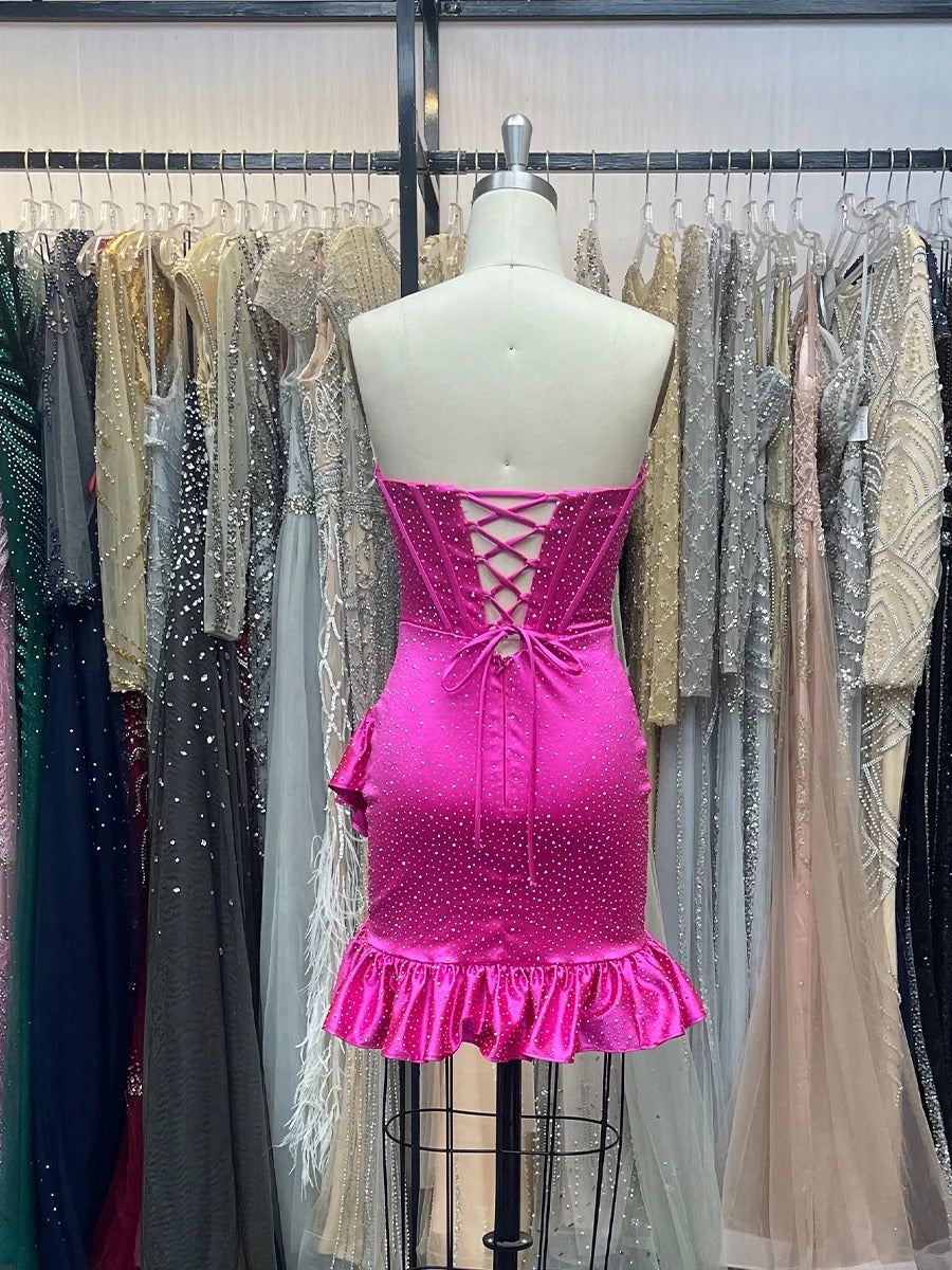 Sparkly Tight Short Corset Homecoming Dress with Beading