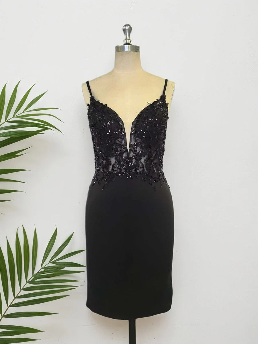 Bodycon V Neck Mini Homecoming Dress with Appliques