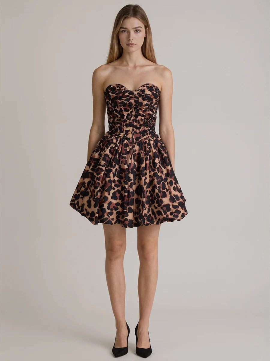 Leopard Print Strapless Sweetheart Corset Short Homecoming Dress