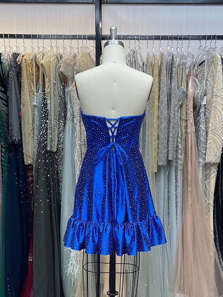 Strapless Beaded Short Homecoming Dress with Ruffle