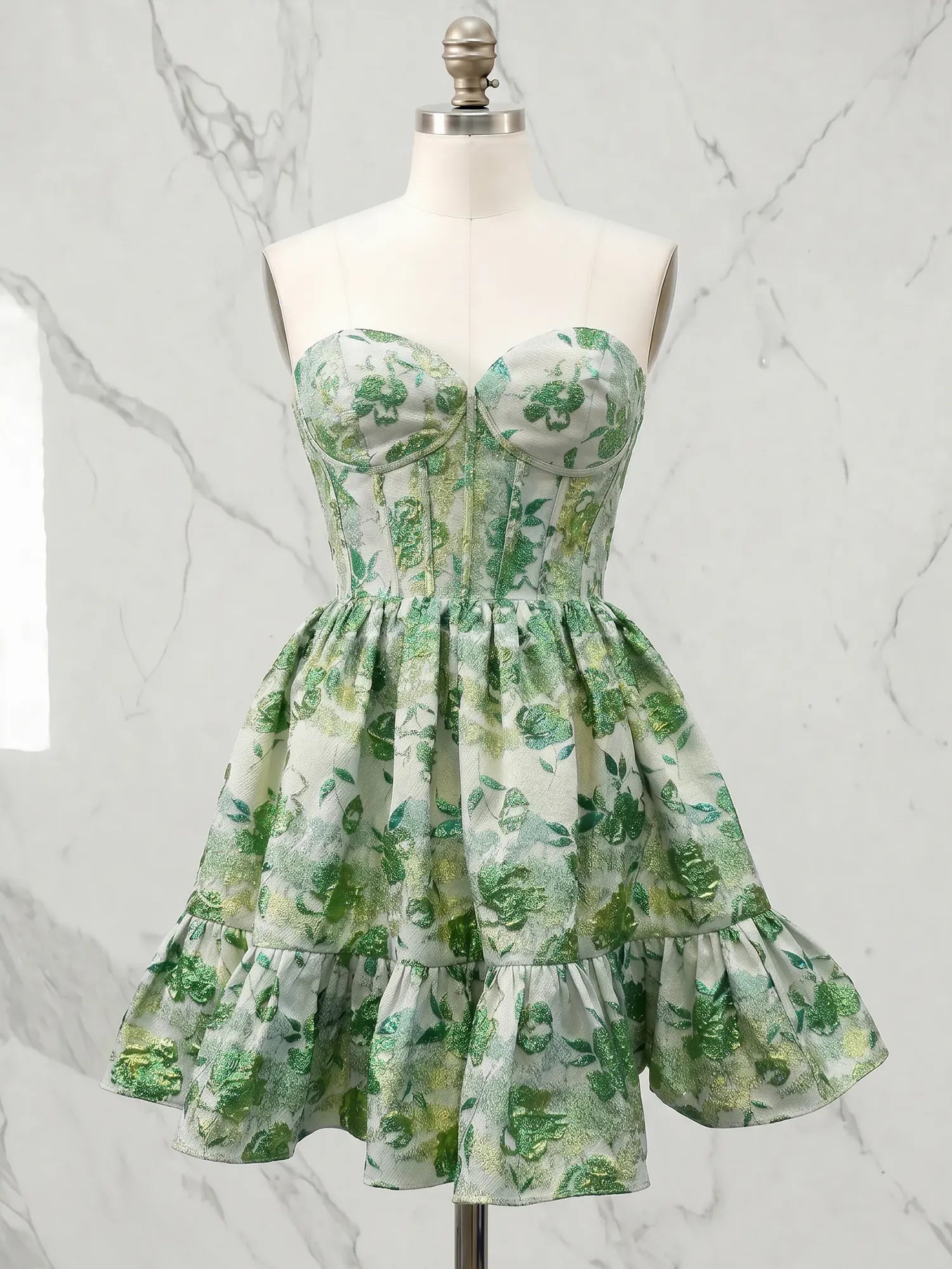 Strapless Sweetheart Floral Printed A-Line Mini Homecoming Dresses