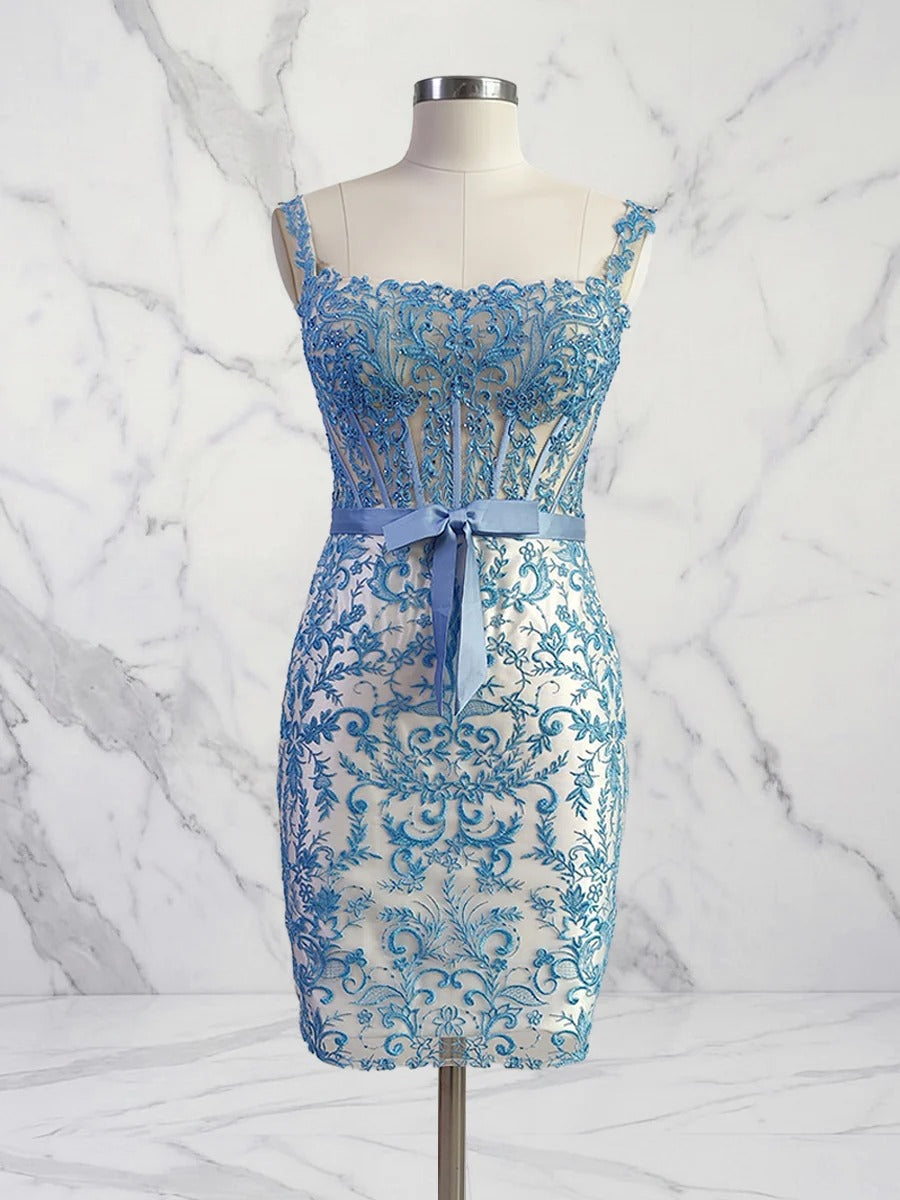 Off-Shoulder Lace Bodycon Homecoming Dress with Bow Waist