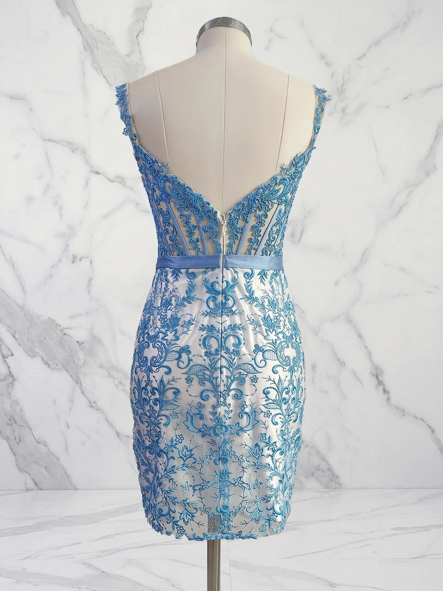 Off-Shoulder Lace Bodycon Homecoming Dress with Bow Waist