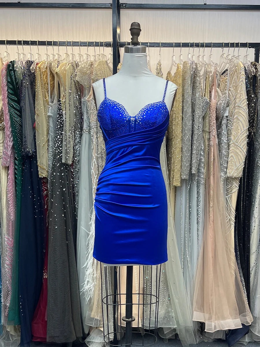 Beaded V Neck Corset Bodice Short Homecoming Dress